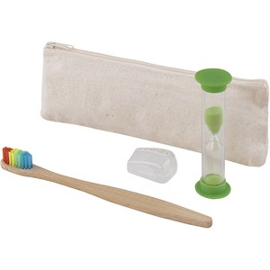 EgotierPro 53032 - Kit dentaire : brosse à dents et sablier, pochette coton